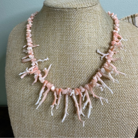 Angel Skin Branch Coral Necklace Salmon Pink Free Form 17 Inch Handmade - Picture 1 of 13